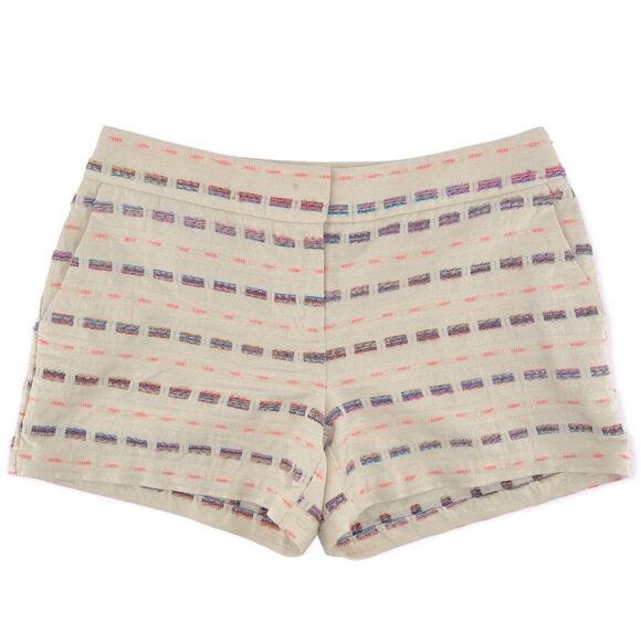 LOFT Riviera Women’s Textured Striped Embroidered Cotton Chino Shorts Size 4 - Picture 1 of 11